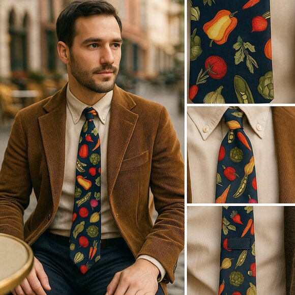 ENRO All Silk Tie – Rare “Vegetable Garden” Print Made in U.S.A.